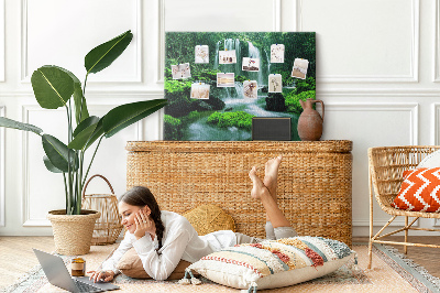 Cork board Waterfall among moss
