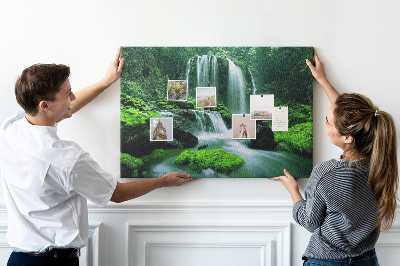 Cork board Waterfall among moss