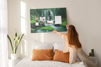 Cork board Waterfall among moss
