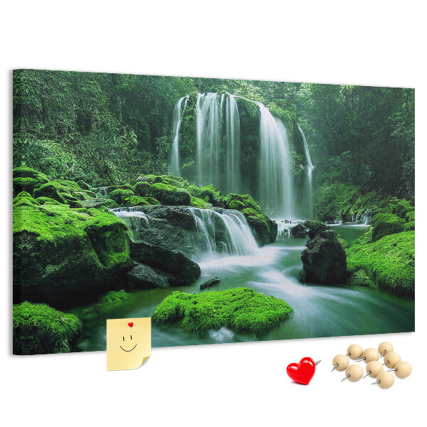 Cork board Waterfall among moss