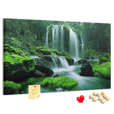 Cork board Waterfall among moss