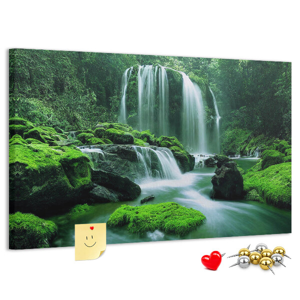 Cork board Waterfall among moss