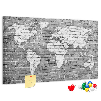 Cork memo board World map on bricks