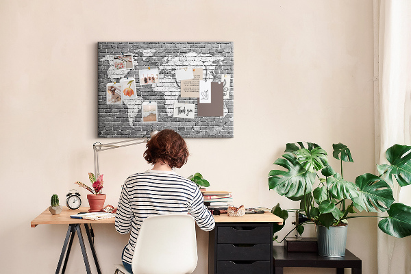 Cork memo board World map on bricks