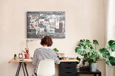 Cork memo board World map on bricks