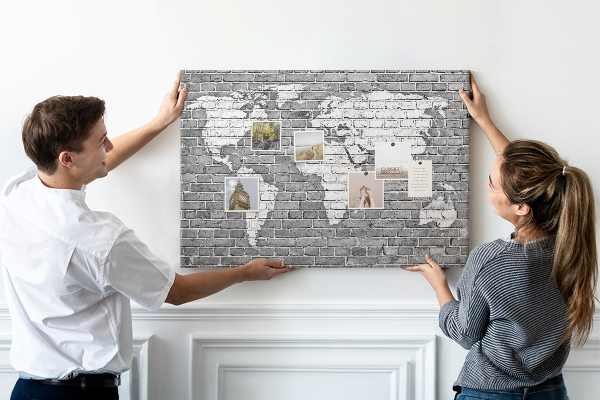 Cork memo board World map on bricks
