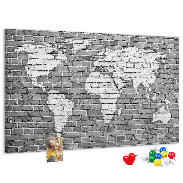 Cork memo board World map on bricks