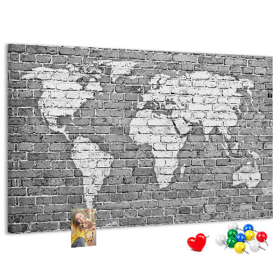 Cork memo board World map on bricks