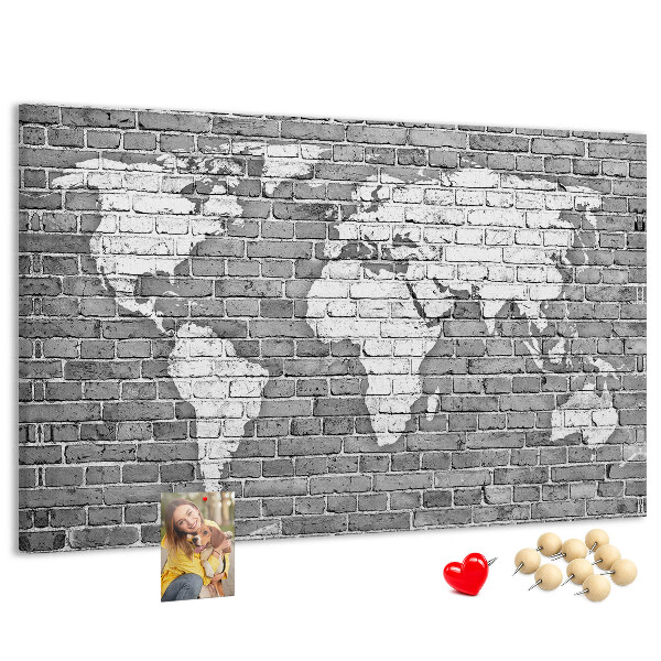 Cork memo board World map on bricks