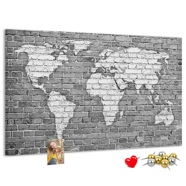 Cork memo board World map on bricks