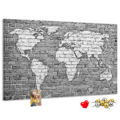 Cork memo board World map on bricks