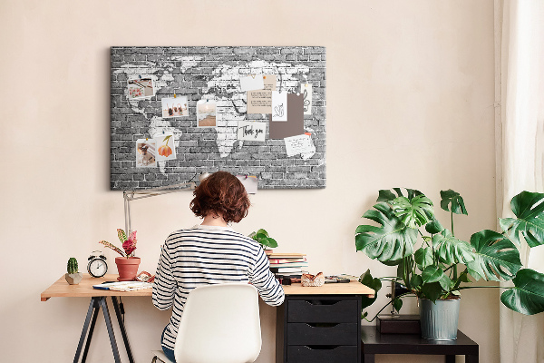 Cork memo board World map on bricks