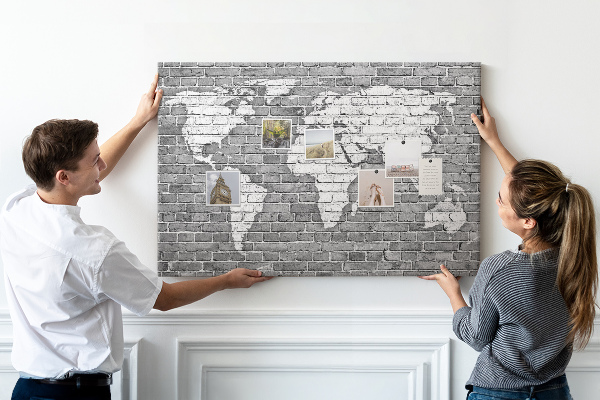 Cork memo board World map on bricks