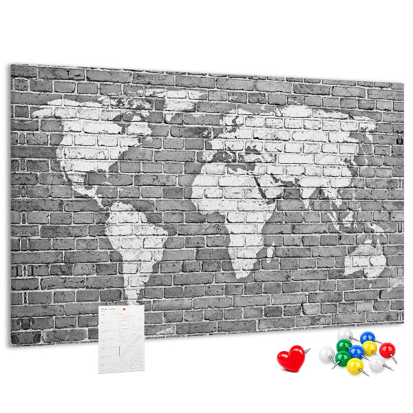 Cork memo board World map on bricks