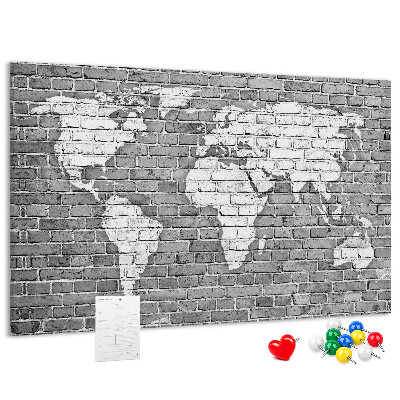 Cork memo board World map on bricks