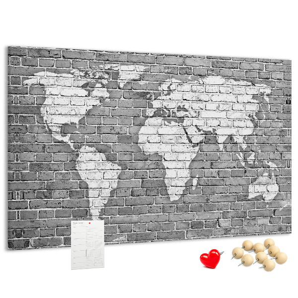 Cork memo board World map on bricks