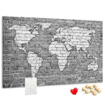 Cork memo board World map on bricks