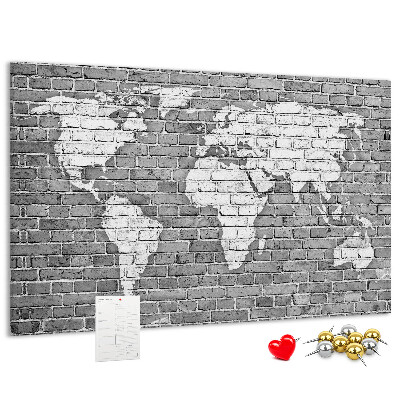 Cork memo board World map on bricks