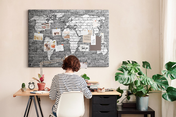 Cork memo board World map on bricks