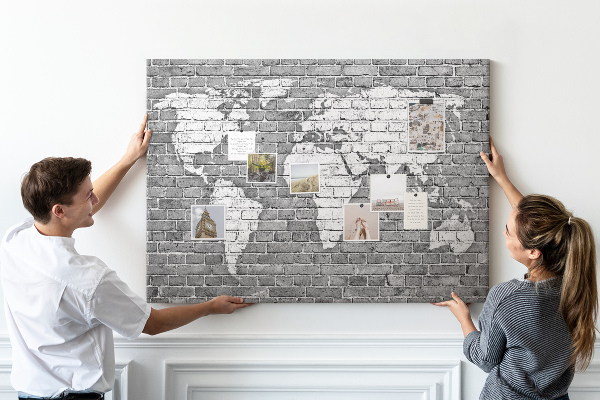 Cork memo board World map on bricks