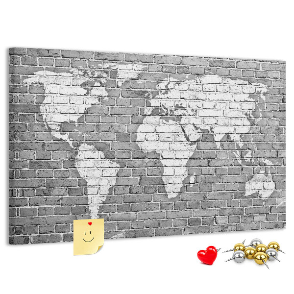 Cork memo board World map on bricks