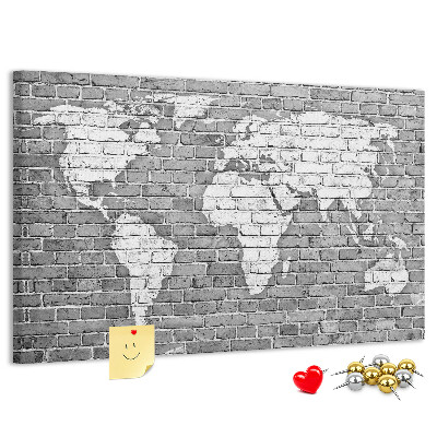 Cork memo board World map on bricks