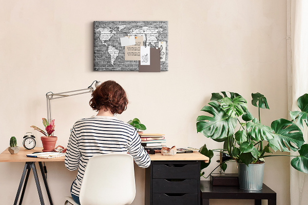 Cork memo board World map on bricks