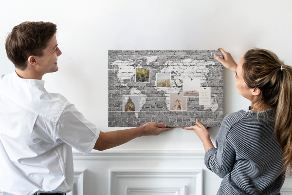 Cork memo board World map on bricks