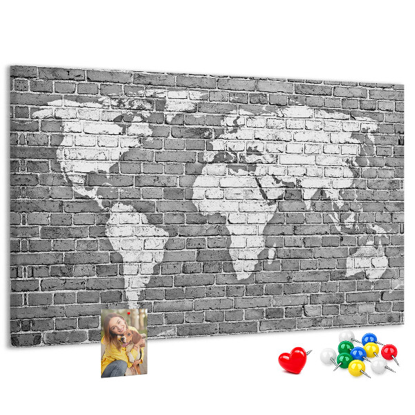 Cork memo board World map on bricks