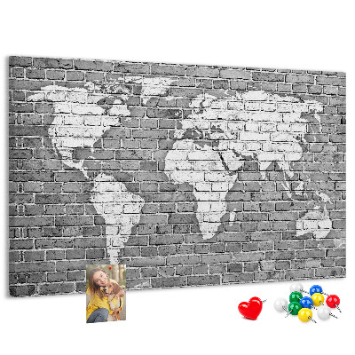 Cork memo board World map on bricks