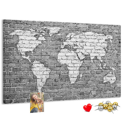 Cork memo board World map on bricks