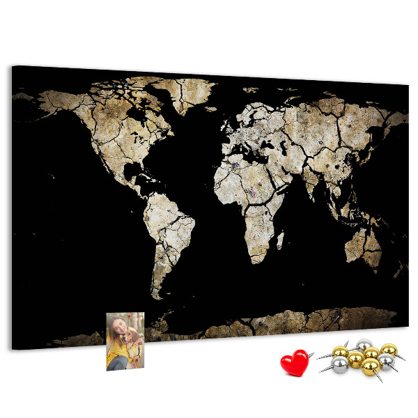 Cork memo board Drought world map