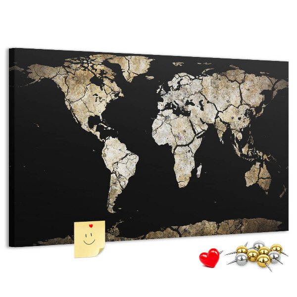 Cork memo board Drought world map