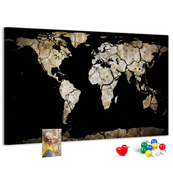 Cork memo board Drought world map