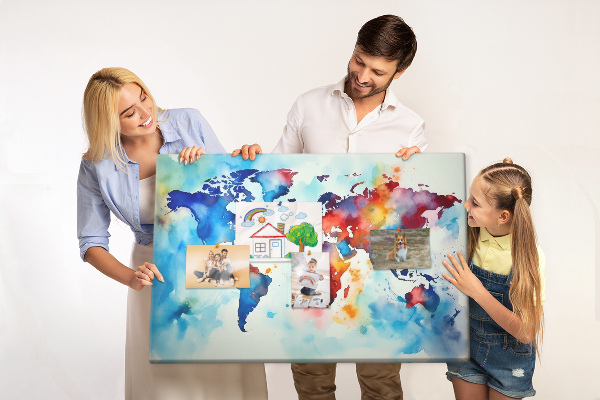Cork memo board Painted map