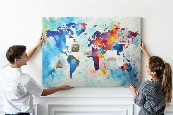Cork memo board Painted map