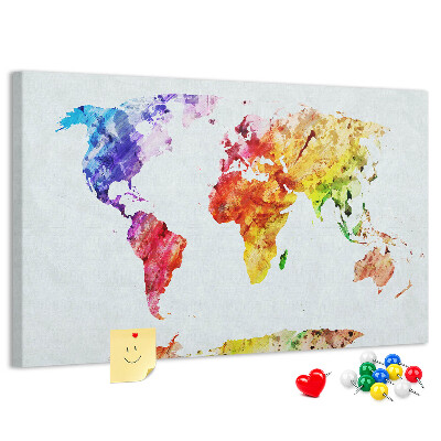Cork memo board Watercolor world map