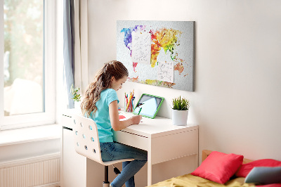 Cork memo board Watercolor world map
