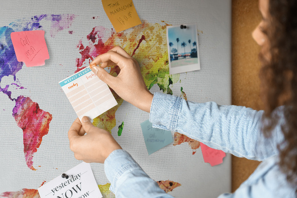 Cork memo board Watercolor world map