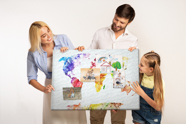 Cork memo board Watercolor world map