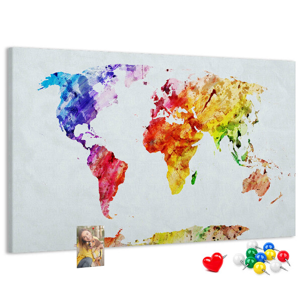 Cork memo board Watercolor world map