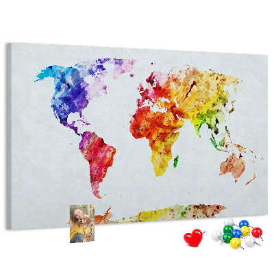 Cork memo board Watercolor world map