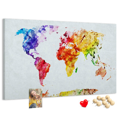 Cork memo board Watercolor world map