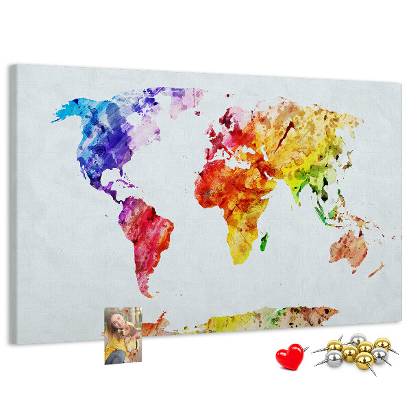 Cork memo board Watercolor world map