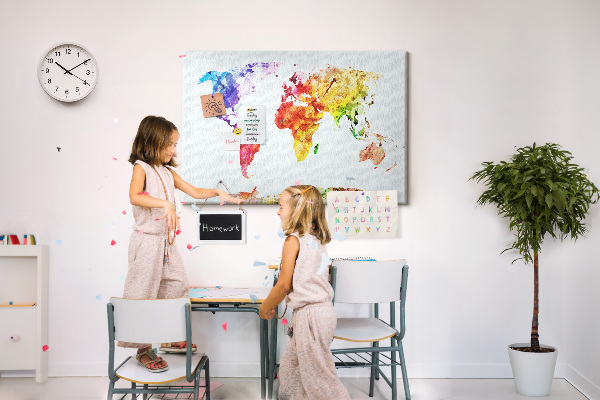 Cork memo board Watercolor world map