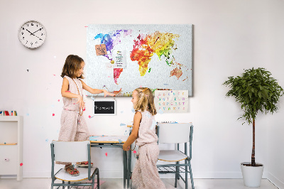 Cork memo board Watercolor world map