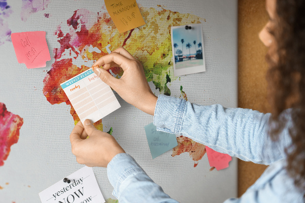 Cork memo board Watercolor world map