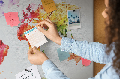 Cork memo board Watercolor world map