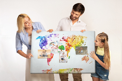 Cork memo board Watercolor world map