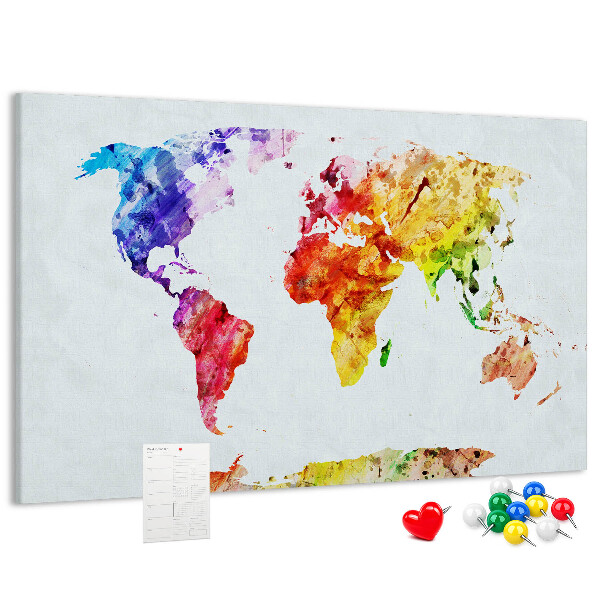 Cork memo board Watercolor world map